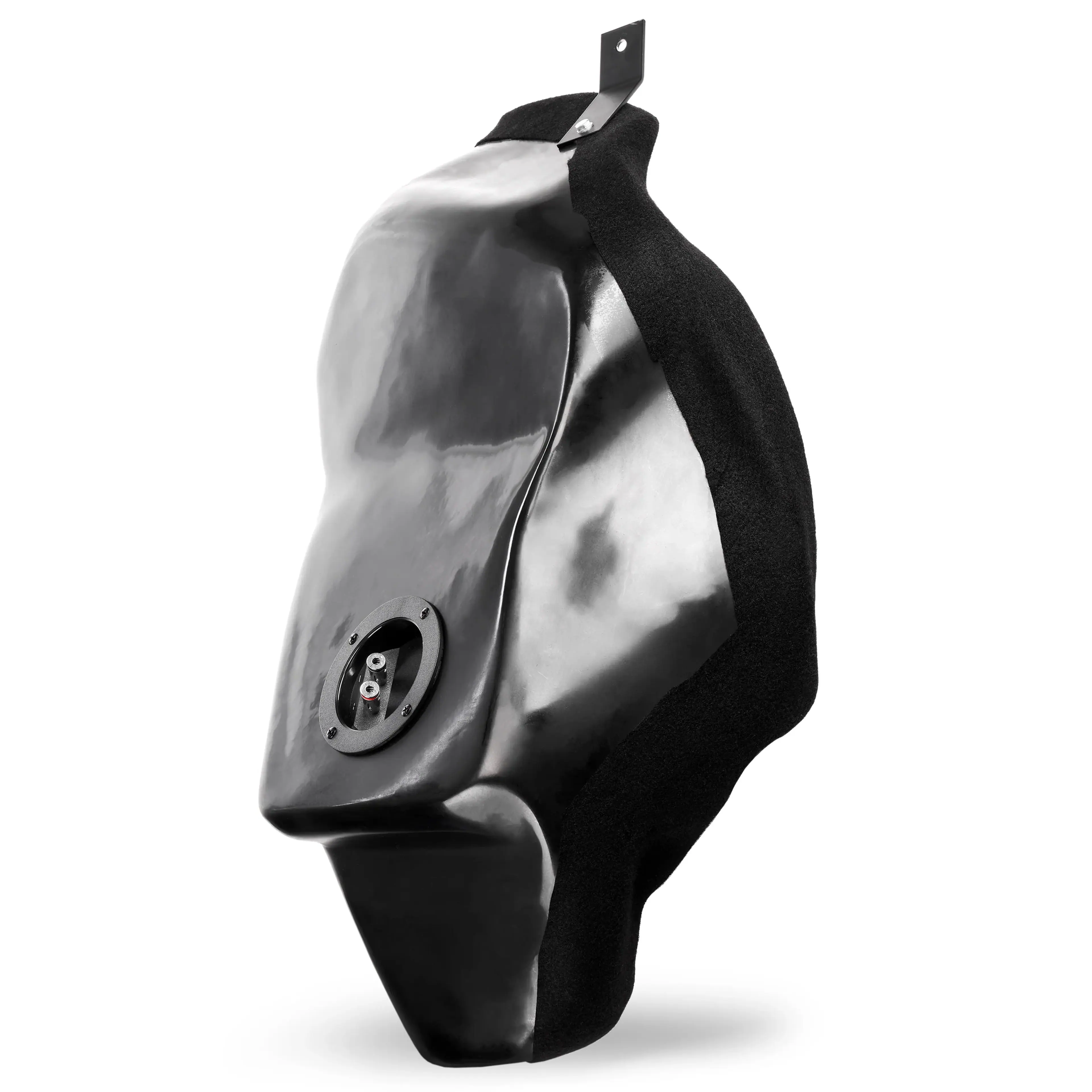 Left. NVX - UBE-TM3-G1 BOOST Box Custom Fit 10in Empty Sealed Subwoofer Enclosure for select 2017-2022 Tesla Model 3.