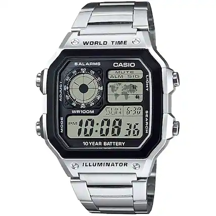 WORLD TIME
CASIO
BALARMS
MUTE ALM SIG
LIGHT
SEARCH
WR100M
10 YEAR BATTERY
ILLUMINATOR
TIME
ADJUST
MODE
PM
10:08 36
6-30
2020M
6-30
