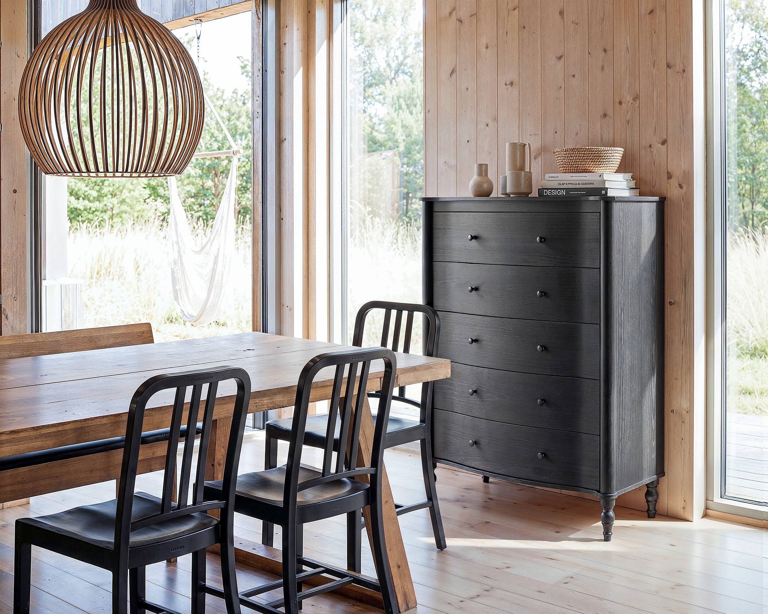 Alt View 6. FUFU & GAGA - Vintage Curved 5-Drawer Dresser - Dark Walnut Finish Storage Chest with Fluted Front for Bedroom, Entryway, Living Room - Black.
