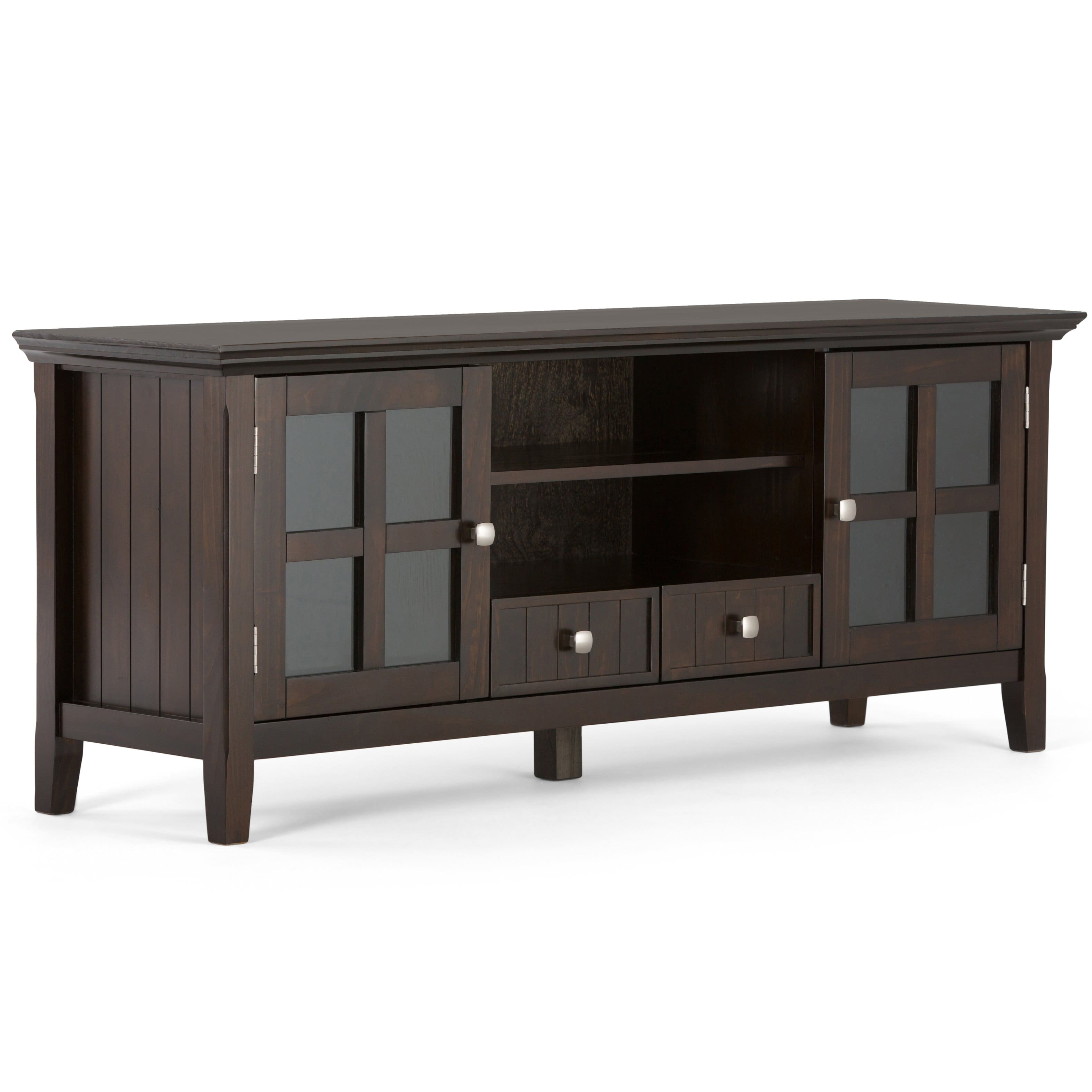 Front. Simpli Home - Acadian SOLID WOOD 60 inch Wide Transitional TV Media Stand in Brunette Brown For TVs up to 65 inches - Brunette Brown.