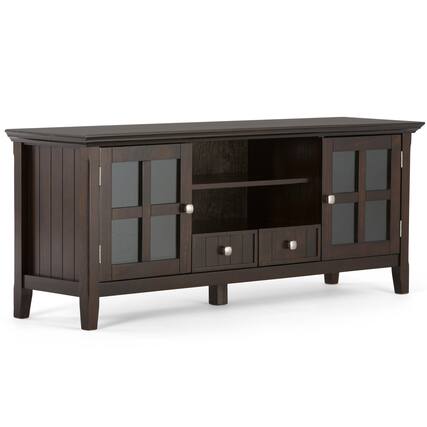 Front. Simpli Home - Acadian SOLID WOOD 60 inch Wide Transitional TV Media Stand in Brunette Brown For TVs up to 65 inches - Brunette Brown.