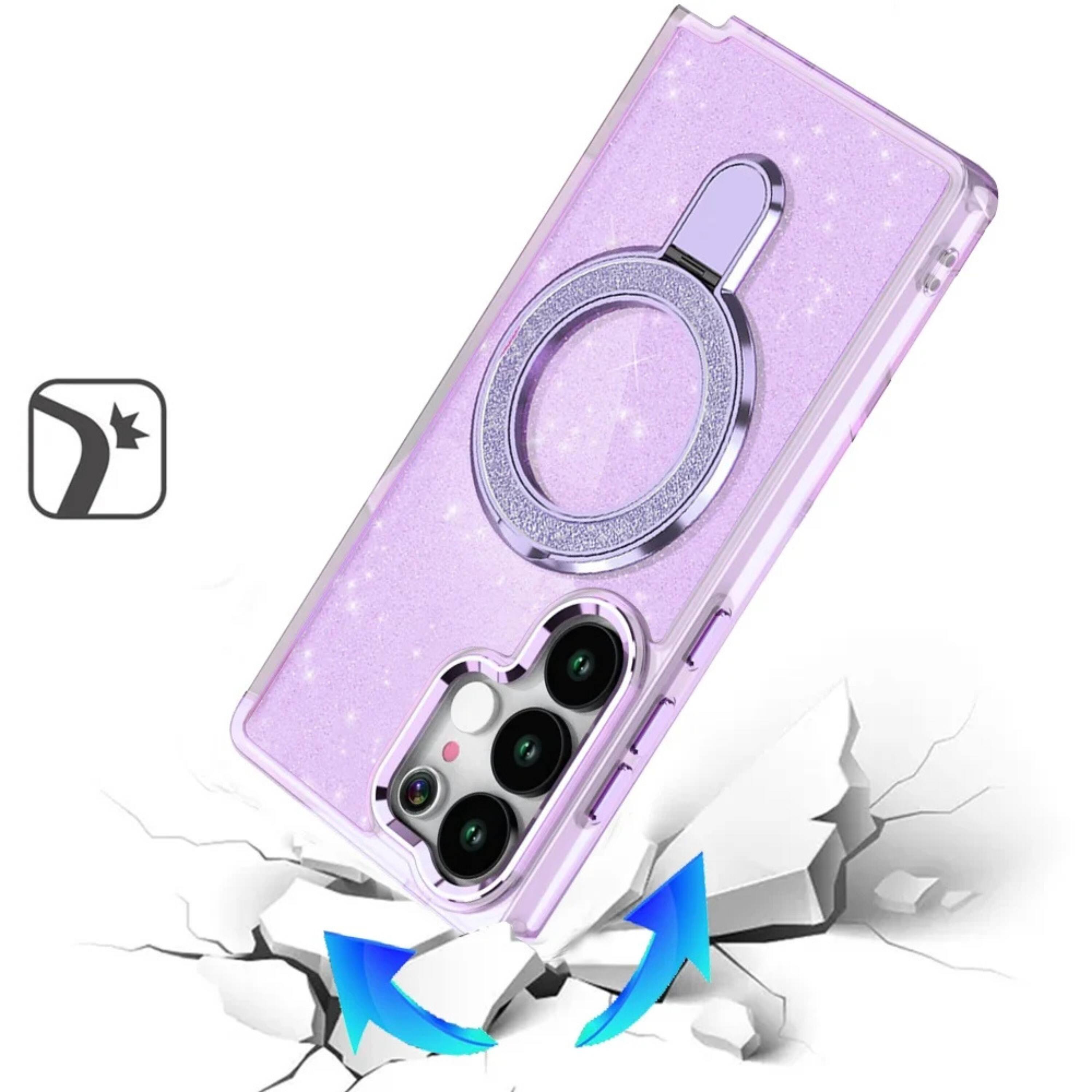Angle. Kitcheniva - Translucent Glitter Magnetic Circle Phone Case With Tempered Glass For Samsung S26 Ultra Light Purple - Purple.