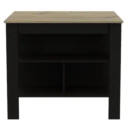 Front. TuHome - Cala Kitchen Island, Four Legs, Three Shelves, Black and Light Oak - Black, Light Oak.