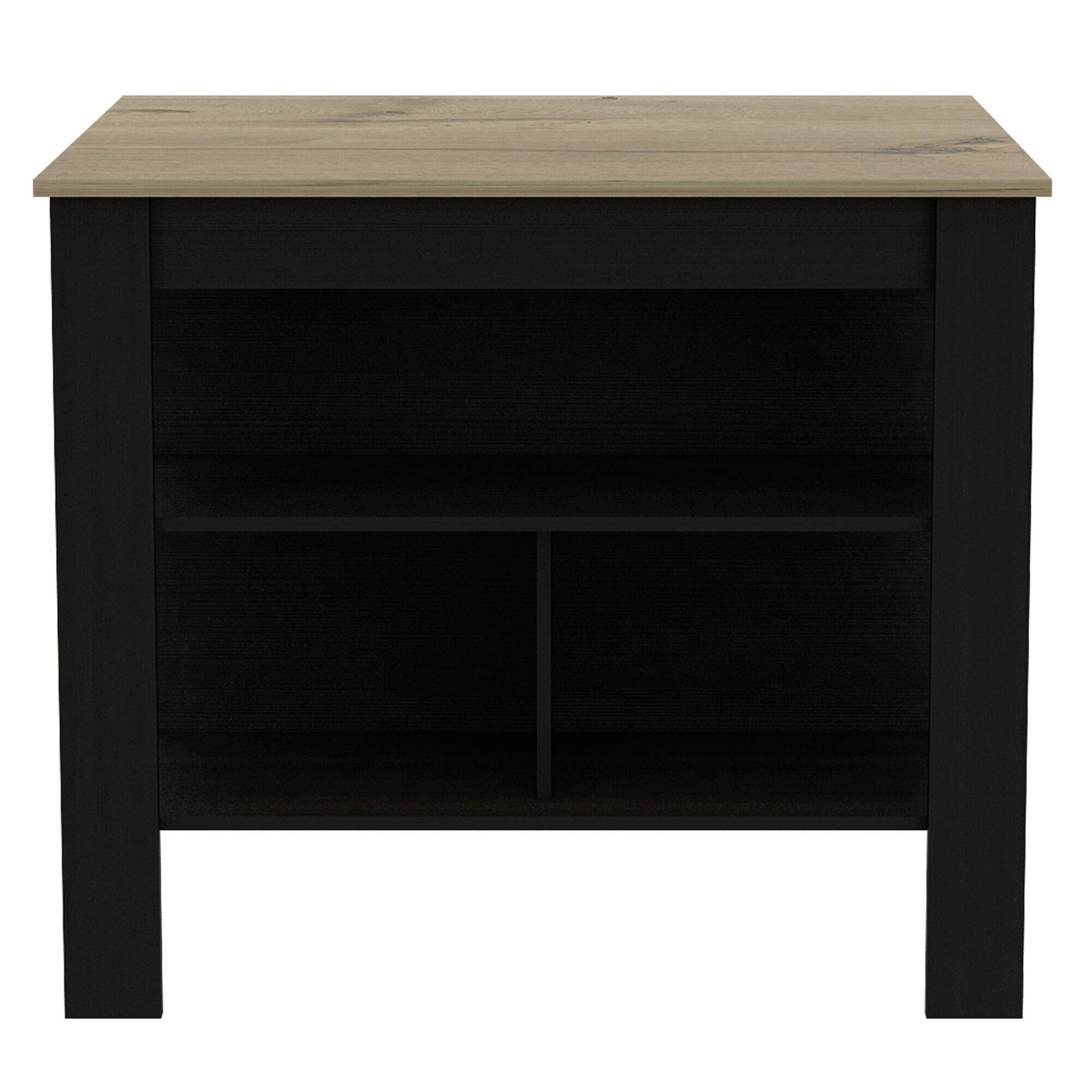 Front. TuHome - Cala Kitchen Island, Four Legs, Three Shelves, Black and Light Oak - Black, Light Oak.