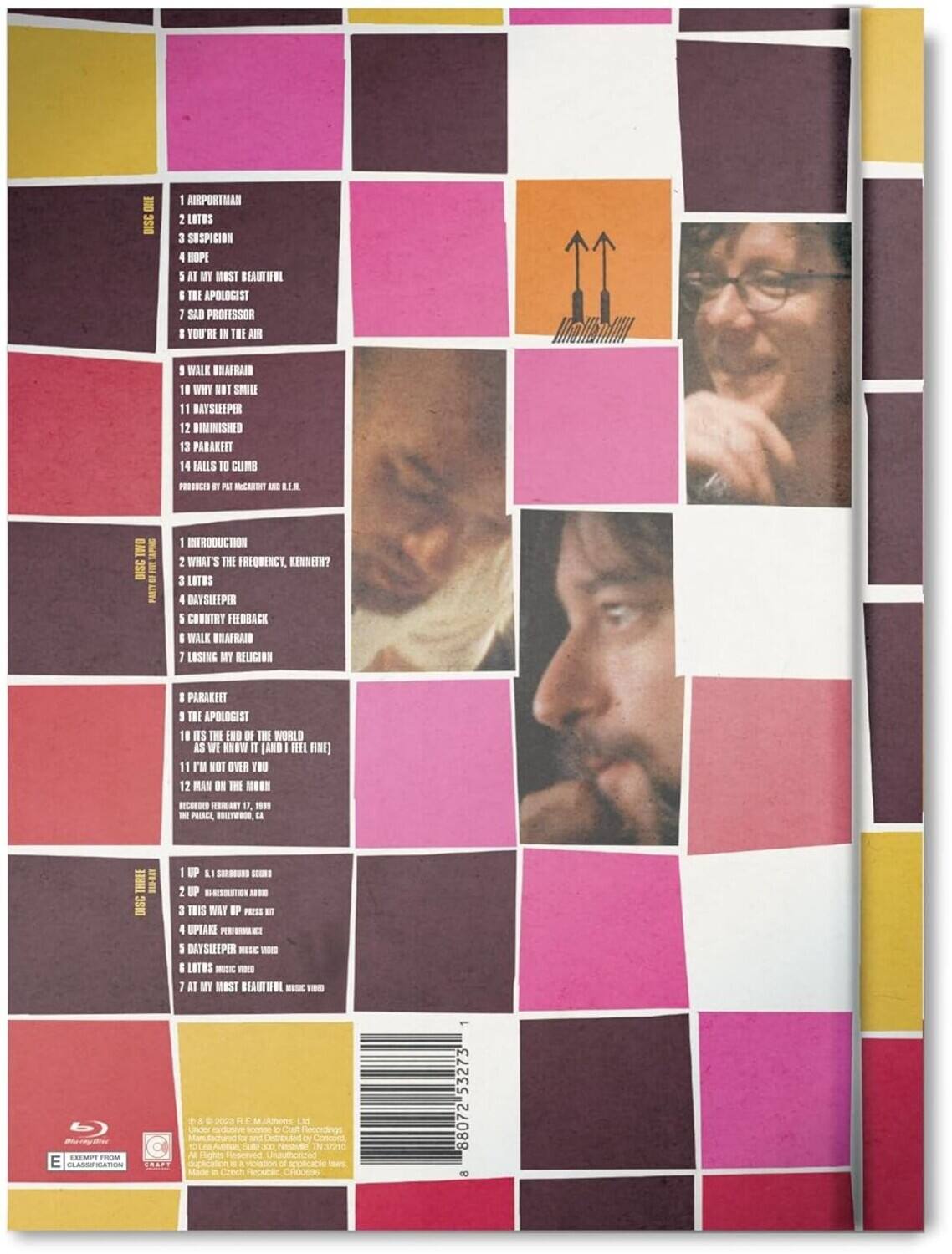 **Disc One**

1. Airportman  
2. Lotos  
3. Suspicion  
4. Hope  
5. At My Most Beautiful  
6. The Apologist  
7. Sad Professor  
8. You're In The Air  
9. Walk Biafrain  
10. Why Not Smile  
11. Daysleeper  
12. Diminished  
13. Parakeet  
14. Falls To Cumb  
Produced by Pat McNamara & R.E.M.

**Disc Two**

1. Introduction  
2. What's The Frequency, Kenneth?  
3. Lutos  
4. Daysleeper  
5. Country Feedback  
6. Walk Biafrain  
7. Losing My Religion  
8. Parakeet  
9. The Apologist  
10. It's The End Of The World As We Know It (And I Feel Fine)  
11. I'm Not Over You  
12. Man On The Moon  
Recorded February 17, 1989  
The Palace, Hollywood, CA

**Disc Three**

1. Up, Up & Surround Sound  
2. Up, Up & Surround Sound  
3. This Way Up Press Kit  
4. Up,