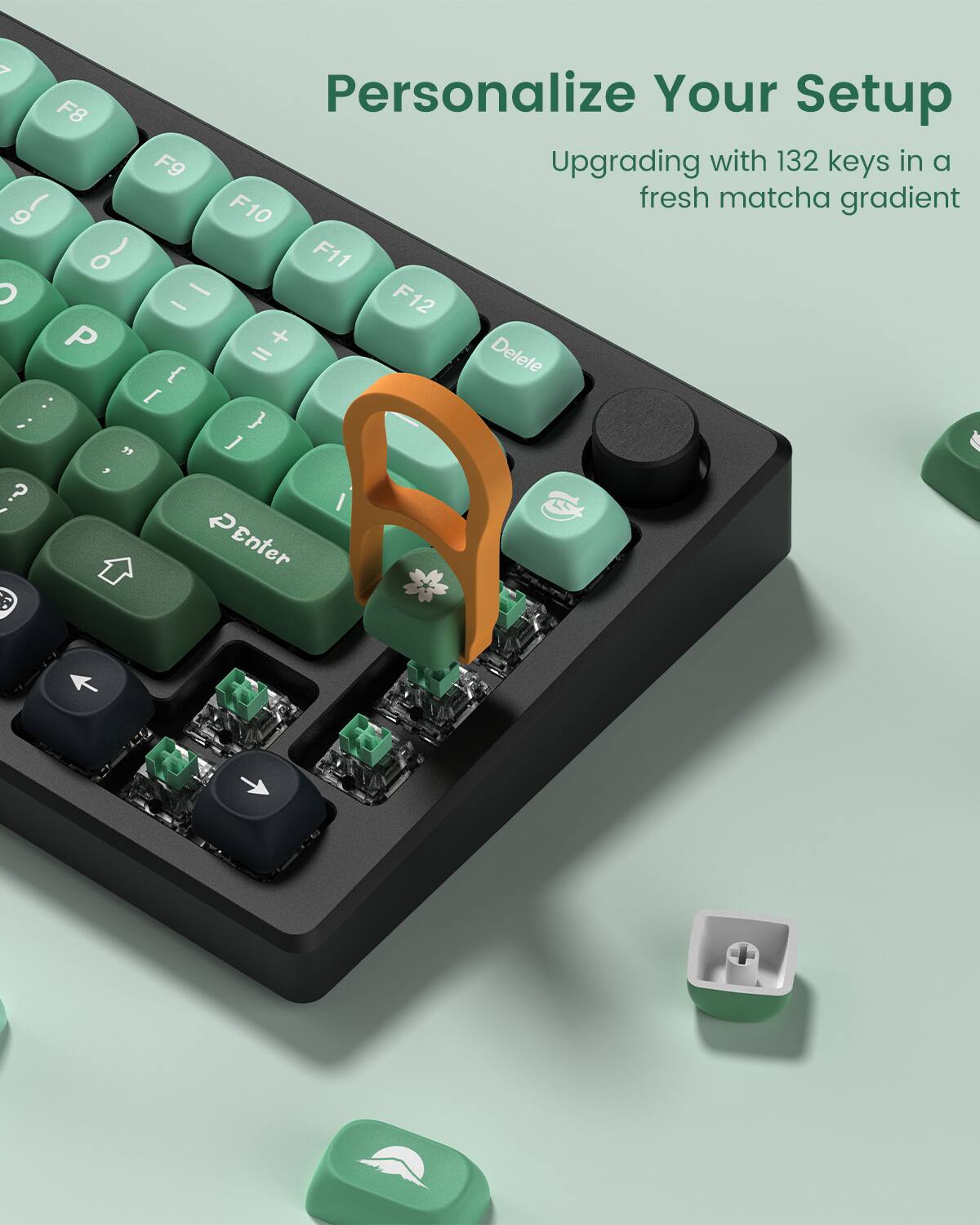 Personalize Your Setup  
Upgrading with 132 keys in a fresh matcha gradient