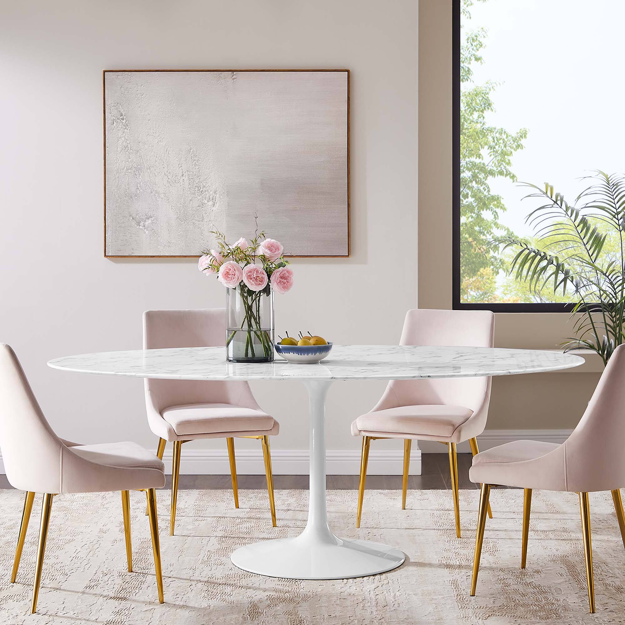 Alt View 5. Modway - Lippa 78" Oval Faux Marble Dining Table by Modway - White.