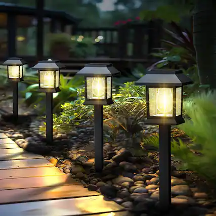 Front. Dazzed Corner - Solar Pathway Lights 12-Pack Outdoor Waterproof 3000K, Auto On/Off Garden & Yard Lighting - Black.