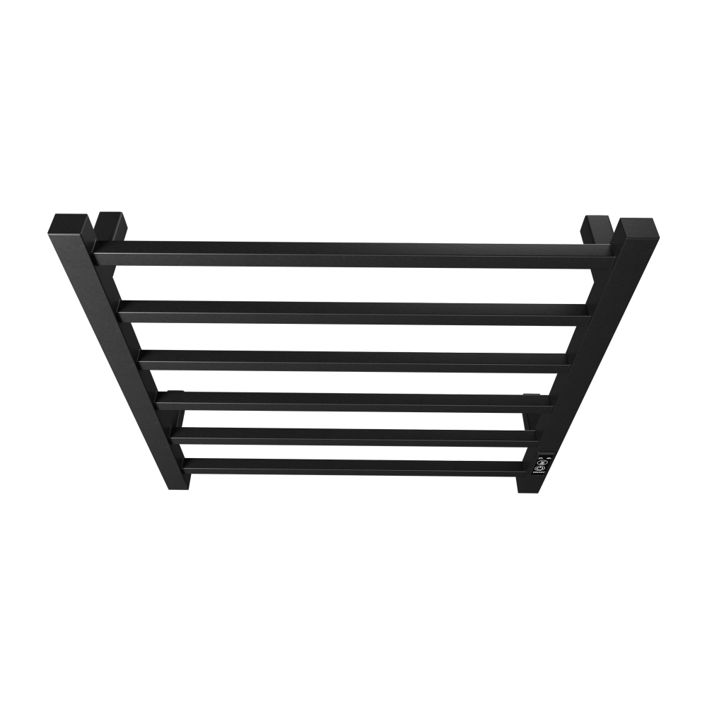 Back. JUJABU - 6 Bar Wall Mount Electric Heated Towel Warmer Plug-in Timer Matt Black - Matt Black.
