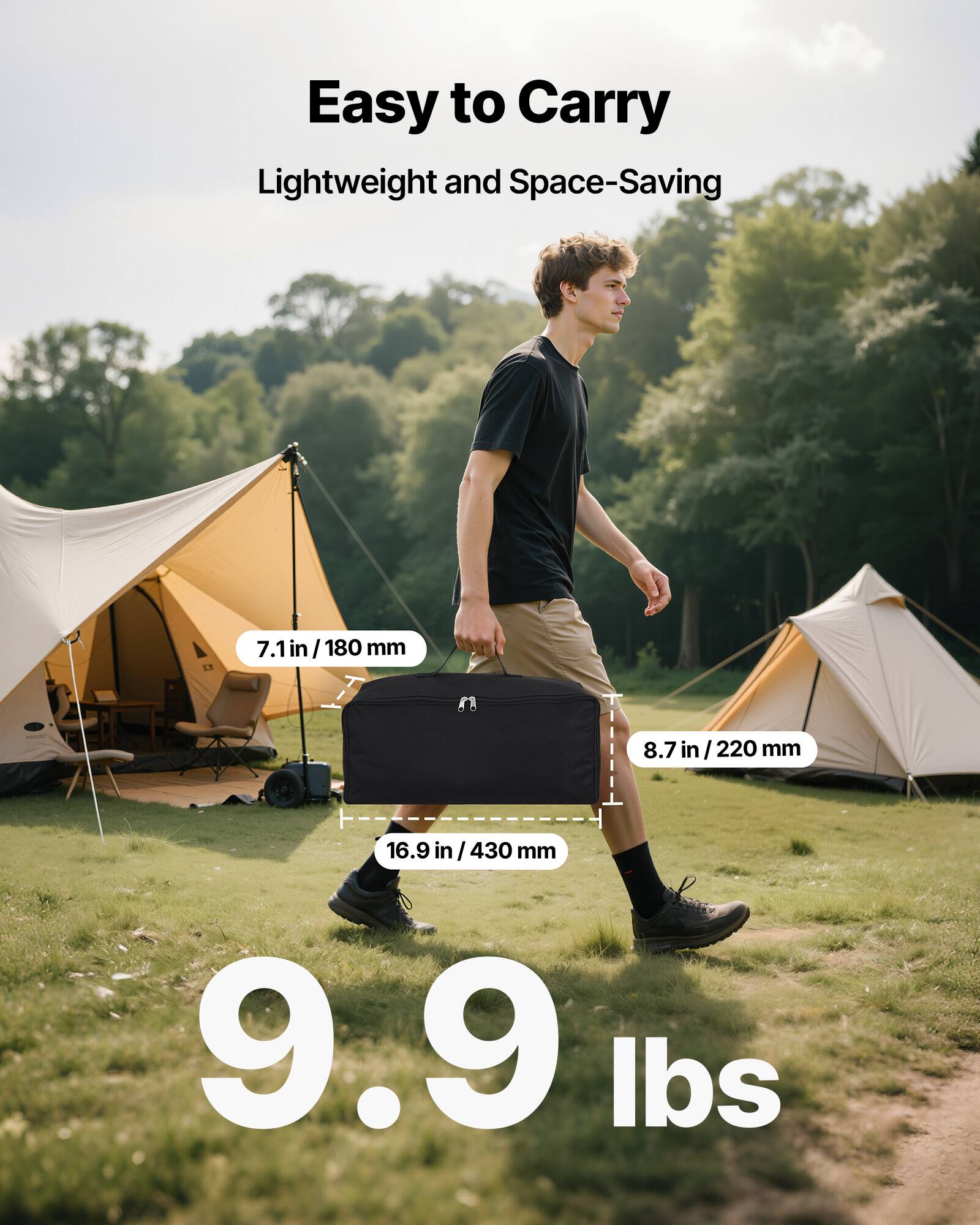 Easy to Carry  
Lightweight and Space-Saving  

7.1 in / 180 mm  
8.7 in / 220 mm  
16.9 in / 430 mm  

9.9 lbs