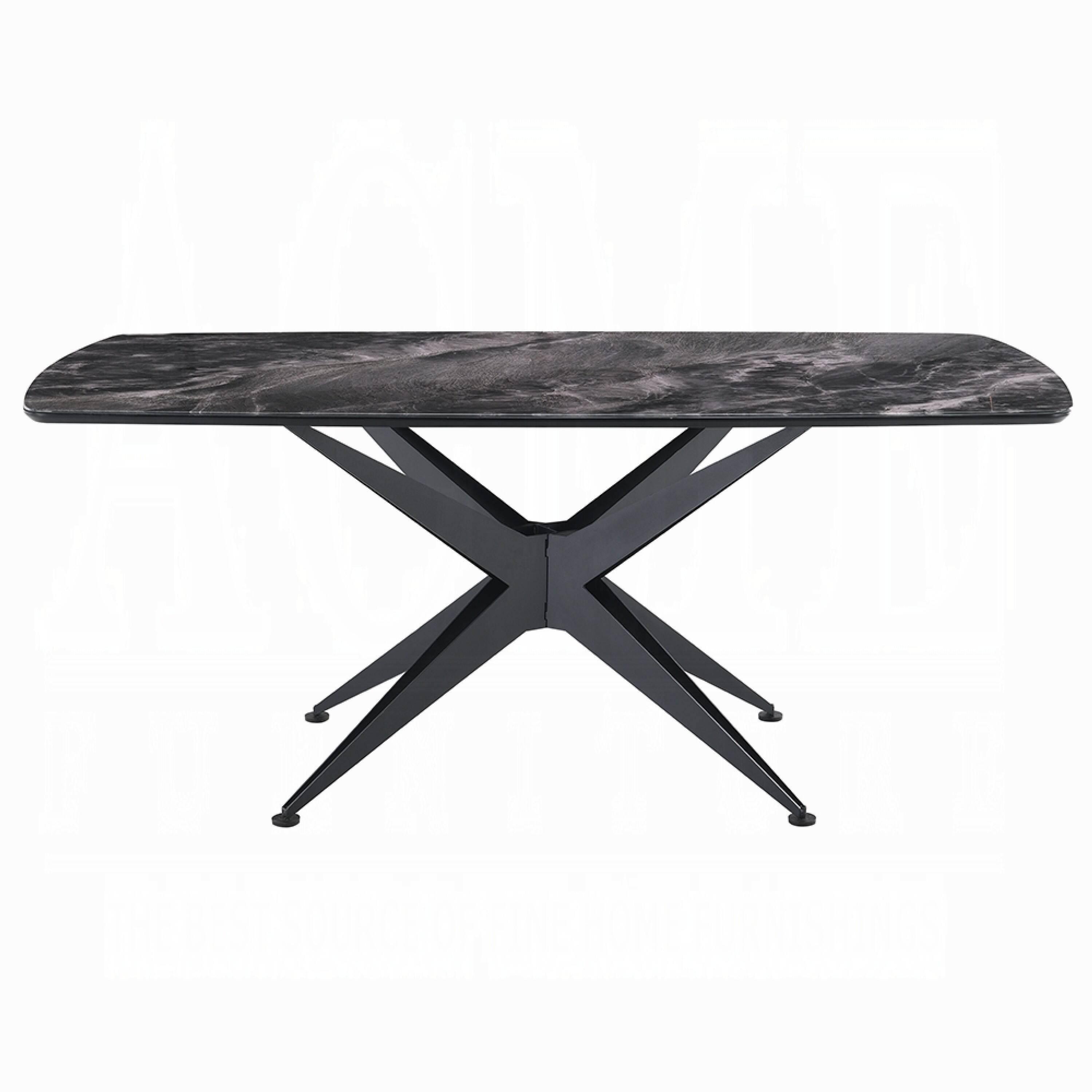 Alt View 1. Manhattan Lane - Laus Dining Table, 71 Inch Crystal Glass Top, Black Geometric Base - Black.