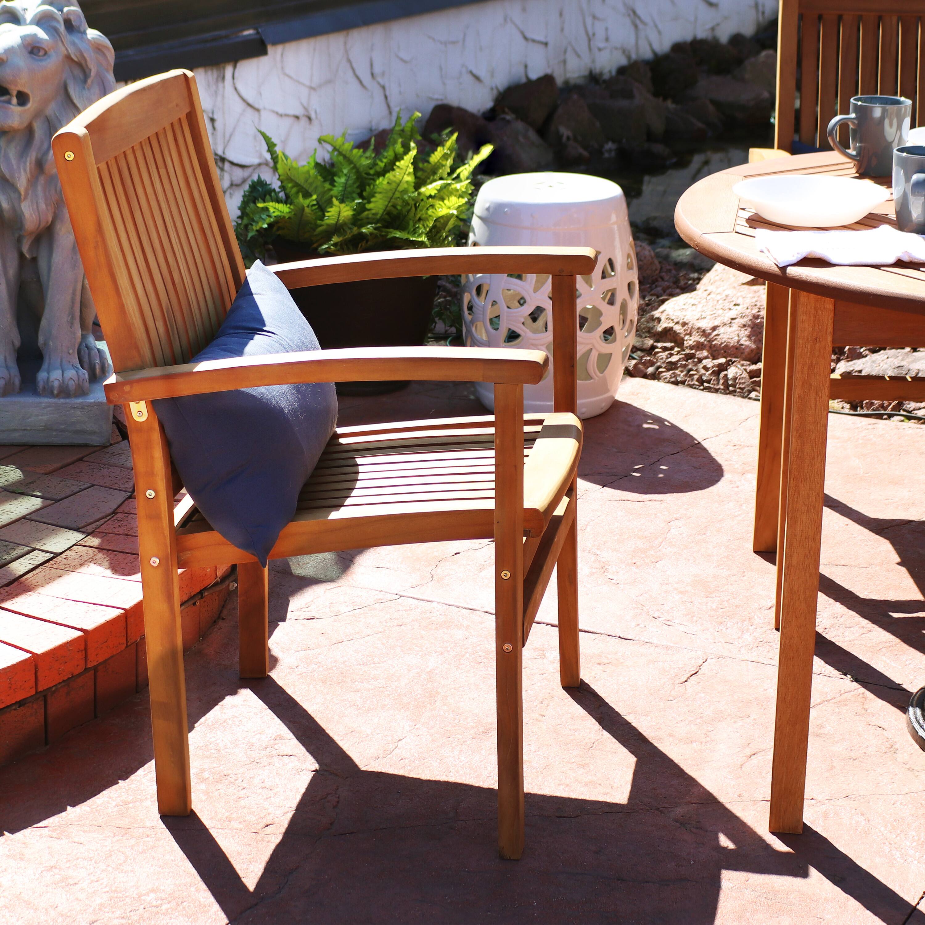 Alt View 5. Sunnydaze - 2 Solid Teak Wood Stackable Outdoor Dining Armchair - Light Brown.