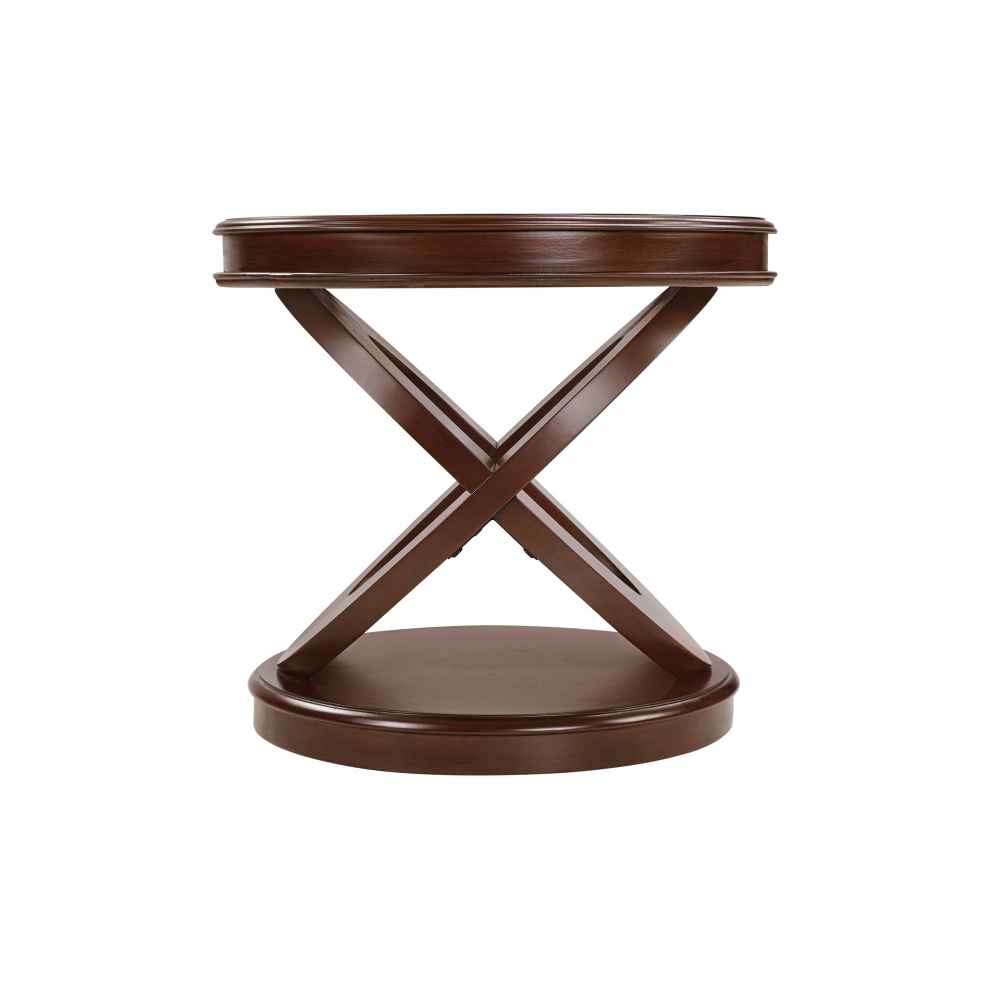 Alt View 6. GOODSILO - Retro Round Wooden End Table with X-Shape Base for Living Room or Dining Area - Walnut.
