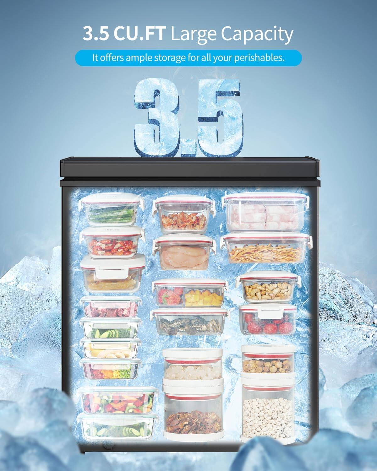 Alt View 3. Circus Cirle - 3.5 Cu Ft Chest Freezer with 7 Level Adjustable Thermostat, Removable Storage Basket (Black) - black.