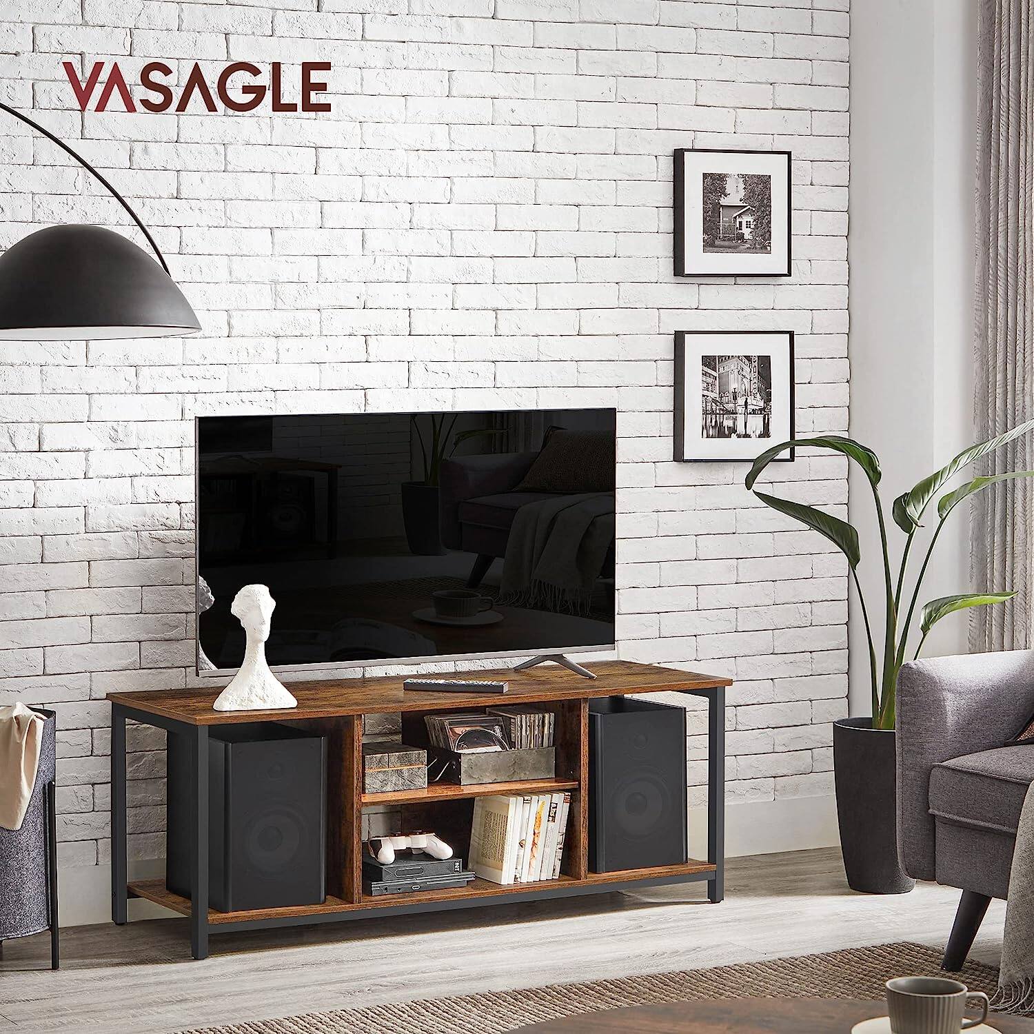 Back. Songmics Home - TV Stand for TVs up to 60 Inches with Open Shelves – Rustic Brown - Brown.