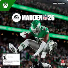 XBOX SERIES X|S, EA SPORTS, MADDEN 26, NFL, E, EVERYONE, Mild Lyrics, ESRB, In-Game Purchases (Includes Random Items), Users Interact, NFLPA
