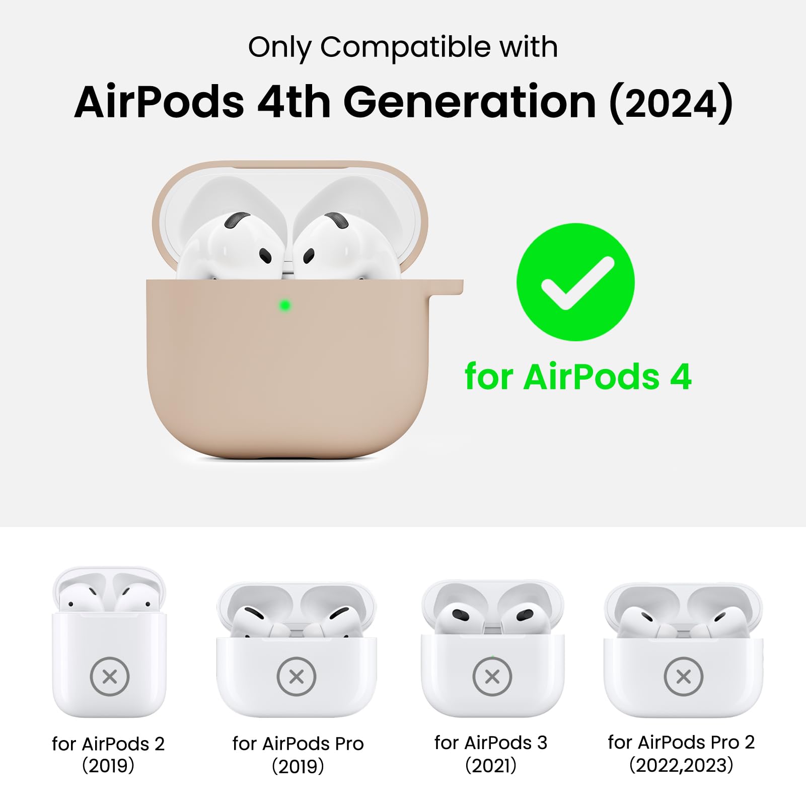Only Compatible with AirPods 4th Generation (2024) for AirPods 4 x for AirPods 2 (2019) for AirPods Pro (2019) for AirPods 3 (2021) for AirPods Pro 2 (2022,2023)