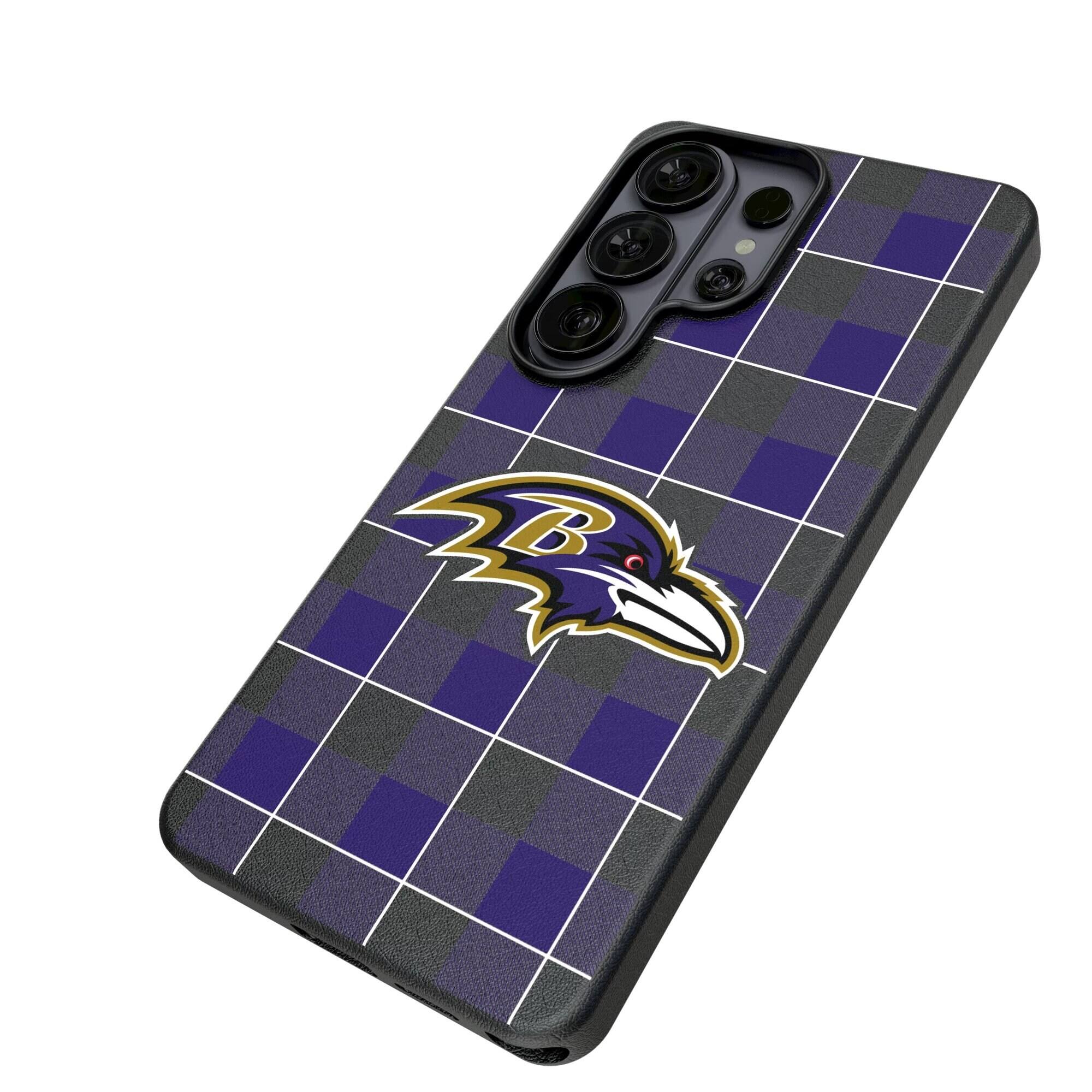 Alt View 1. Keyscaper - Baltimore Ravens Plaid Galaxy Magnetic Bump Case - S26 Plus - Black.