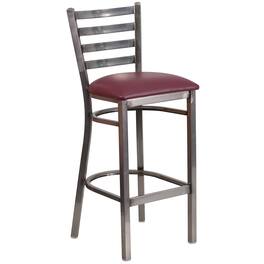 Flash Furniture - HERCULES Series Silver Antique Finish with Clear Coat Ladder Back Metal Restaurant Barstool - Vinyl Seat - Burgundy
