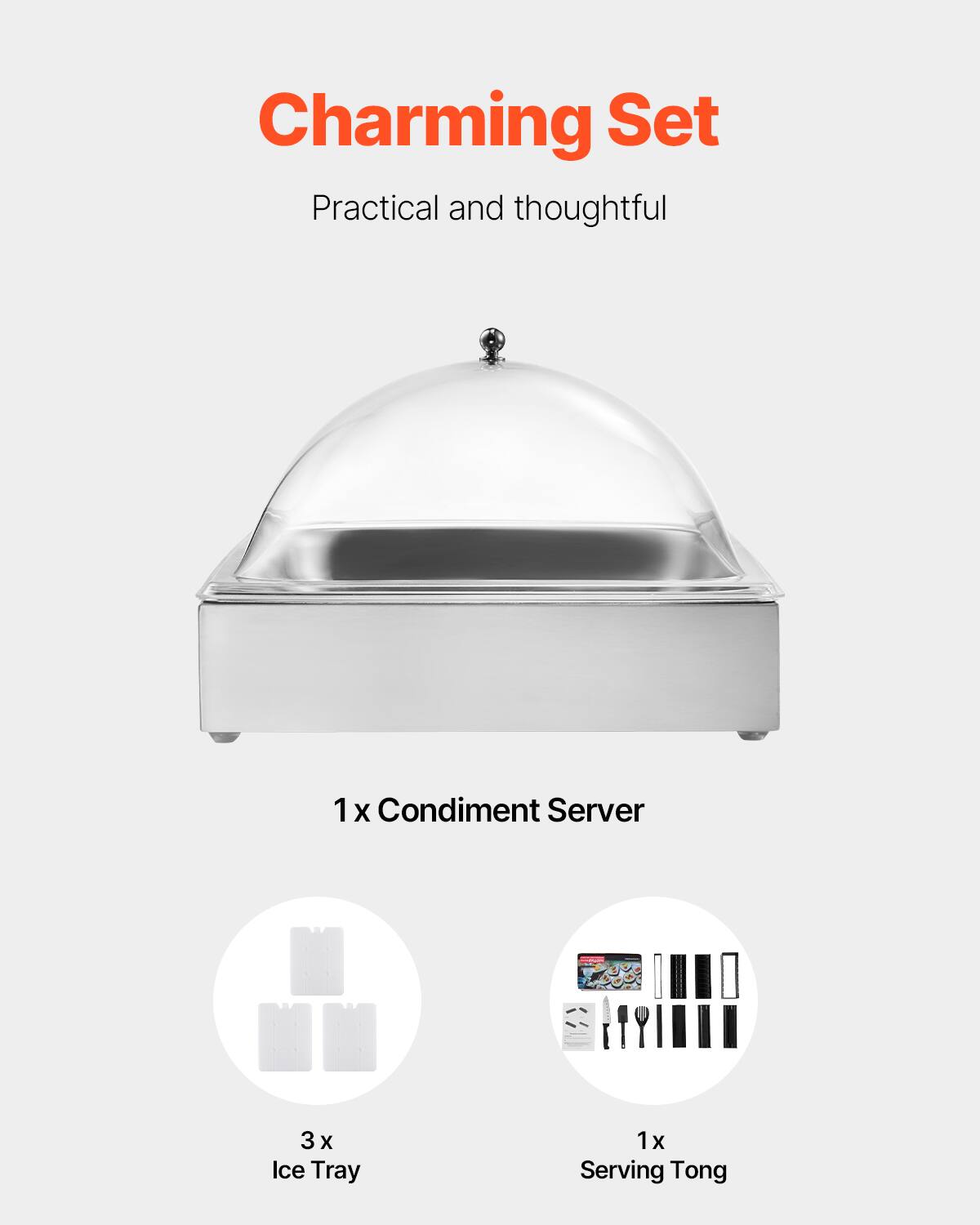 Charming Set  
Practical and thoughtful  

1 x Condiment Server  
3 x Ice Tray  
1 x Serving Tong