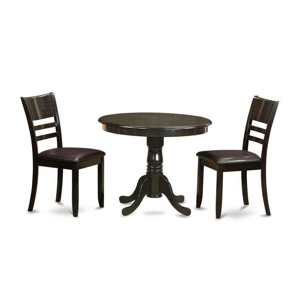 Back. East West Furniture - 3 Pc Kitchen Table set-round Kitchen Table and 2 Dining Chairs - Cappuccino.
