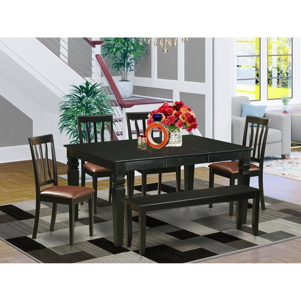 Back. East West Furniture - 6 PC Kitchen nook Dining set - Kitchen Table and 4 Dining Chairs and Bench - Black.
