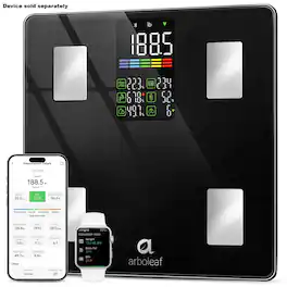 Arboleaf - Smart Scale for Body Weight and Fat,14 Body Composition Metrics,Large LED Display,500lb Capacity,App Sync - Black