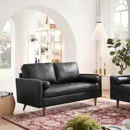 Valour Leather Loveseat by Modway - Black