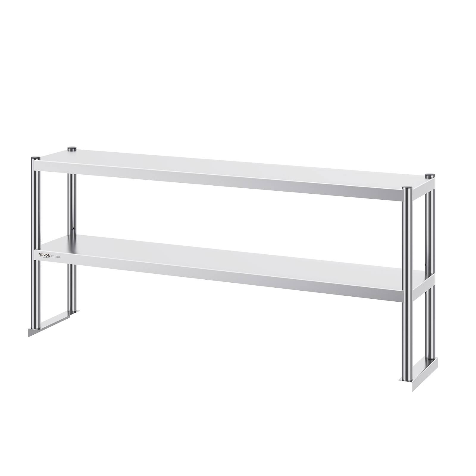 Alt View 5. VEVOR - Double Overshelf, Double Tier Stainless Steel Overshelf, 12 x 60 Inch Double Deck Overshelf - Silver.