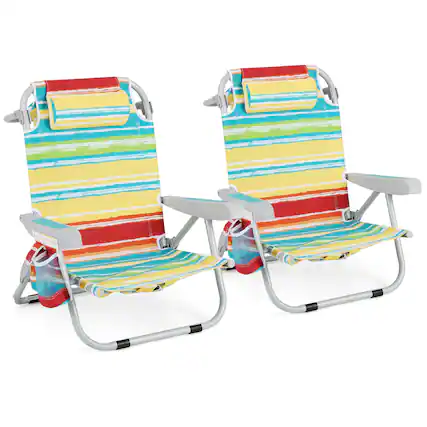 Front. Costway - Costway 2 PCS Folding Beach Chair Lightweight Aluminum Camping Chair with Storage Bag - Multicolor.