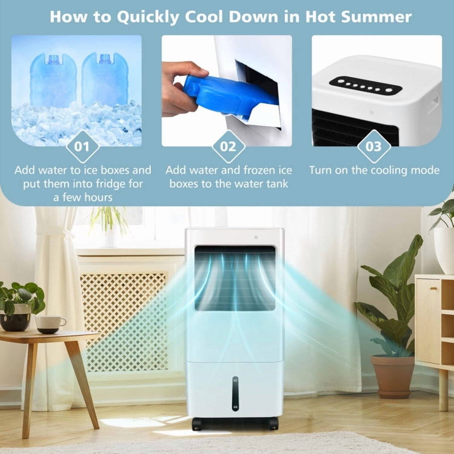 How to Quickly Cool Down in Hot Summer

01 Add water to ice boxes and put them into fridge for a few hours

02 Add water and frozen ice boxes to the water tank

03 Turn on the cooling mode