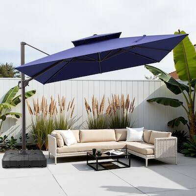 Alt View 8. Crestlive Products - Crestlive Products 11ft Square Aluminum Double Top Slide-tilt Cantilever Patio Umbrella with 350lbs Wheeled Base - Black.