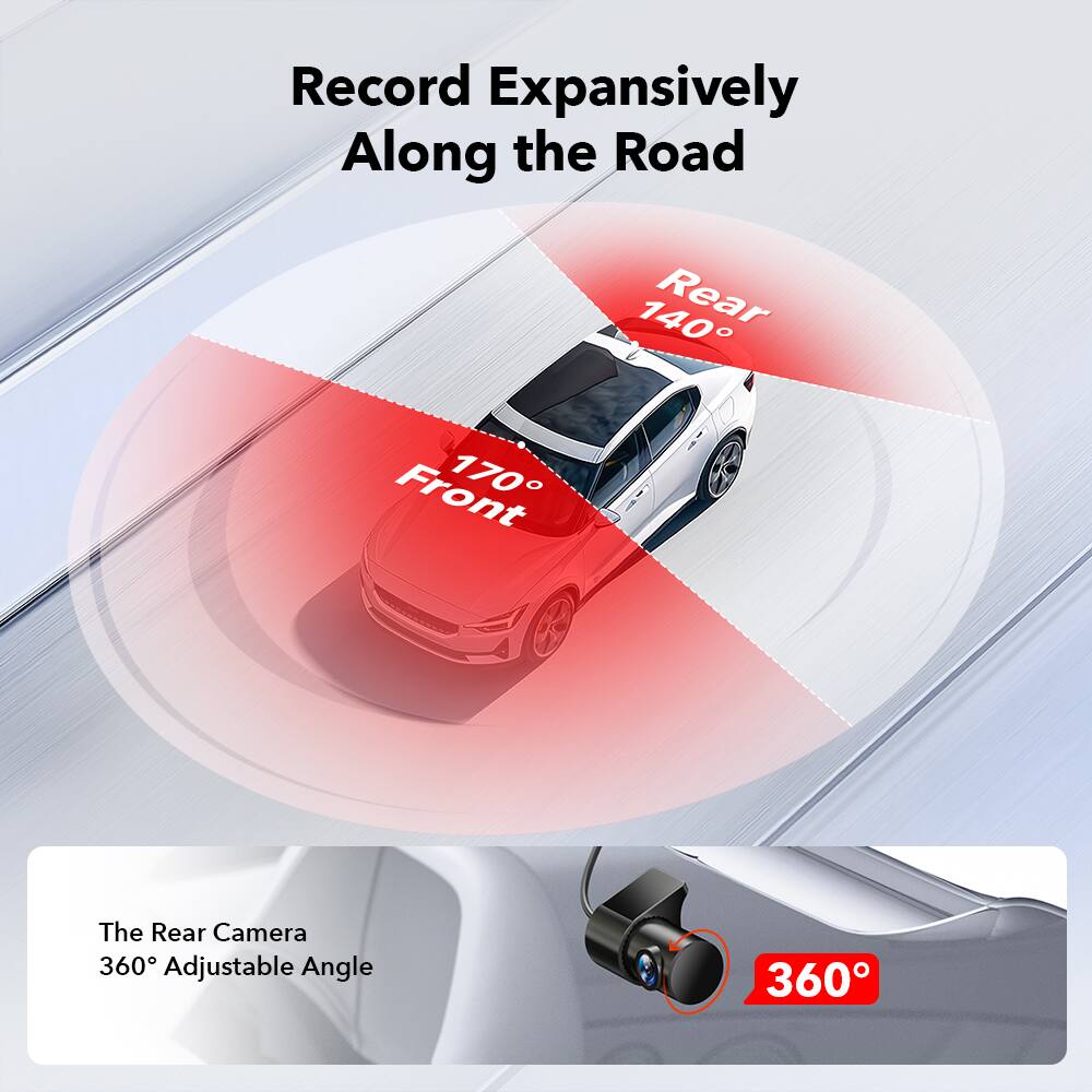 Record Expansively Along the Road, The Rear Camera 360° Adjustable Angle, 170° Front, 140° Rear, 360°