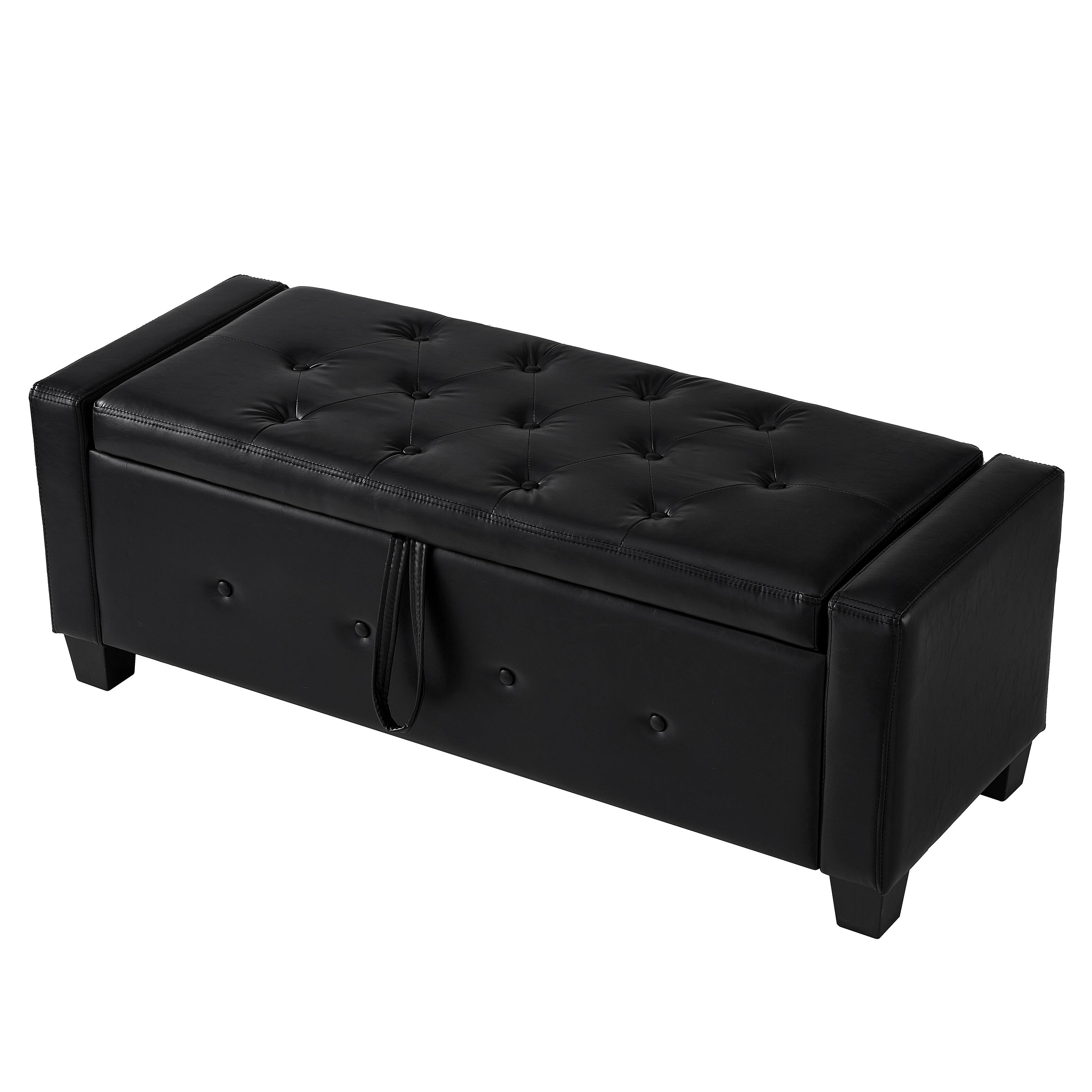 Alt View 8. GOODSILO - 48 Inch Upholstered Storage Ottoman Bench with Tufted Faux Leather Design for Living Room and Bedroom - Black.