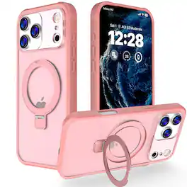 Dteck - Matte Case for Apple iPhone 17 Pro Max,Compatible with Mag-Safe,Rugged PC+TPU Cover with Invisible Ring Stand - Pink