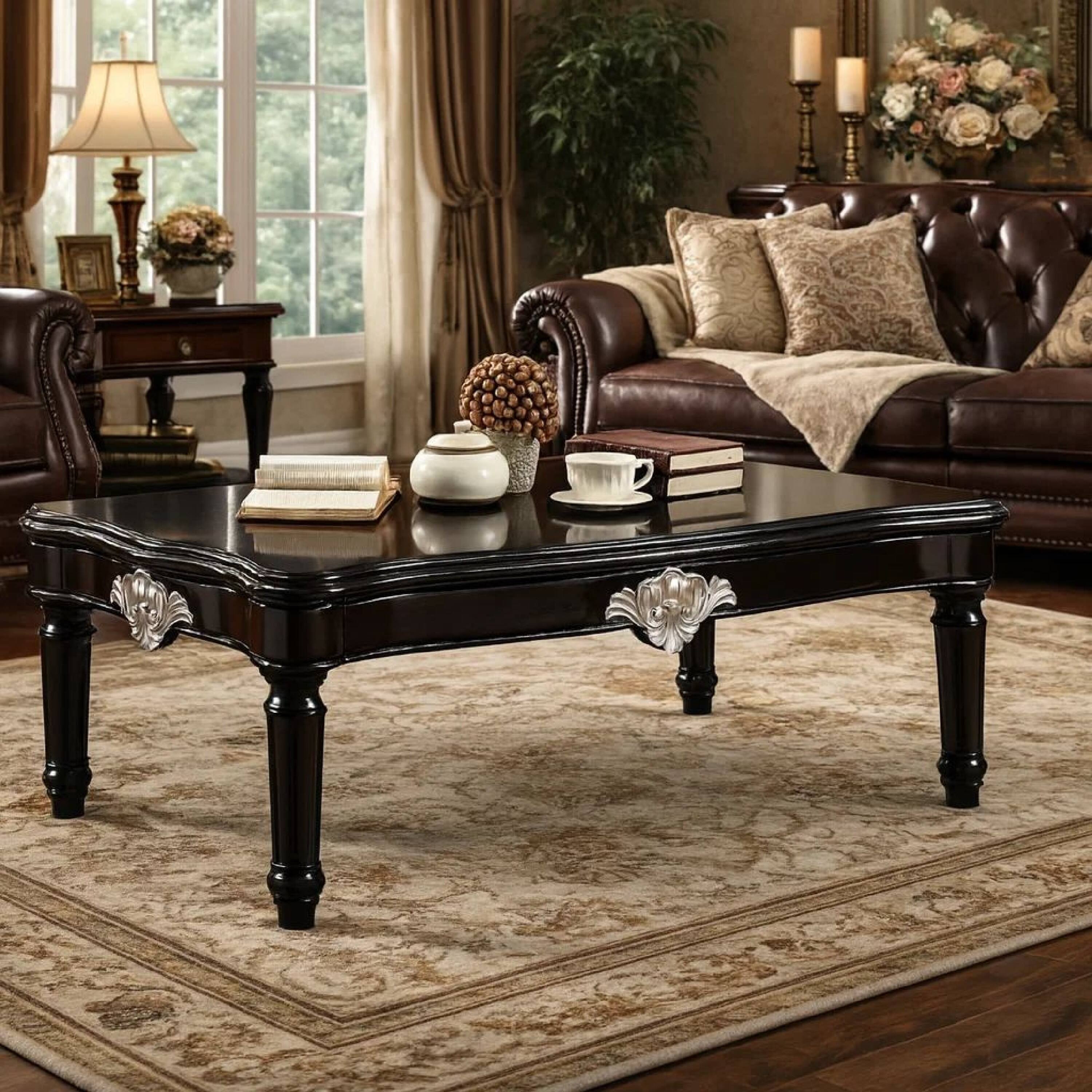 Alt View 6. Manhattan Lane - Traditional Rectangular Wooden Coffee Table with Scalloped Top - Black.
