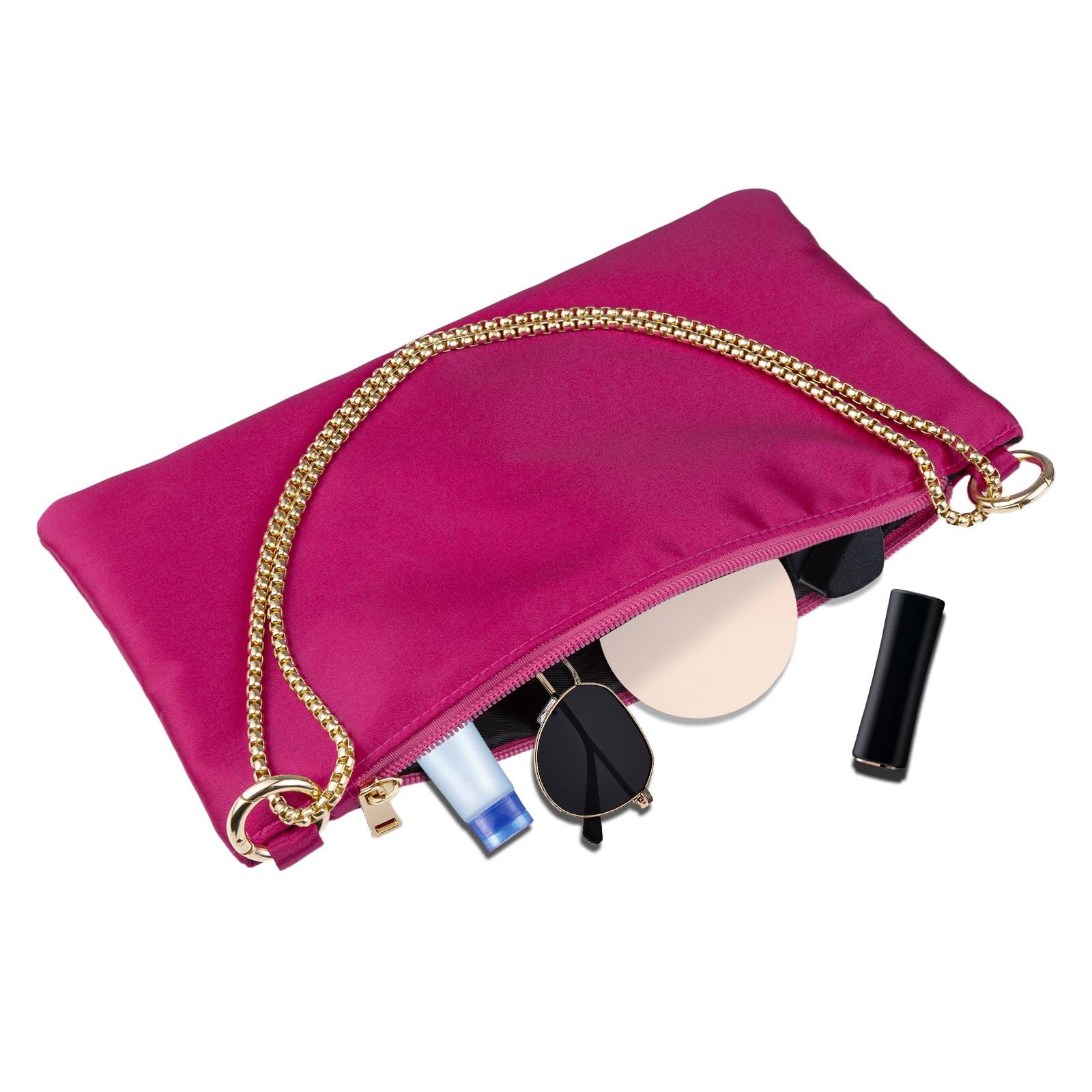 Alt View 5. Fabibe - Women Satin Evening Handbag Wedding Prom Clutch Purse Formal Cocktail Party Clutches Shoulder Bag With 2 Chains - Champagne Satin.