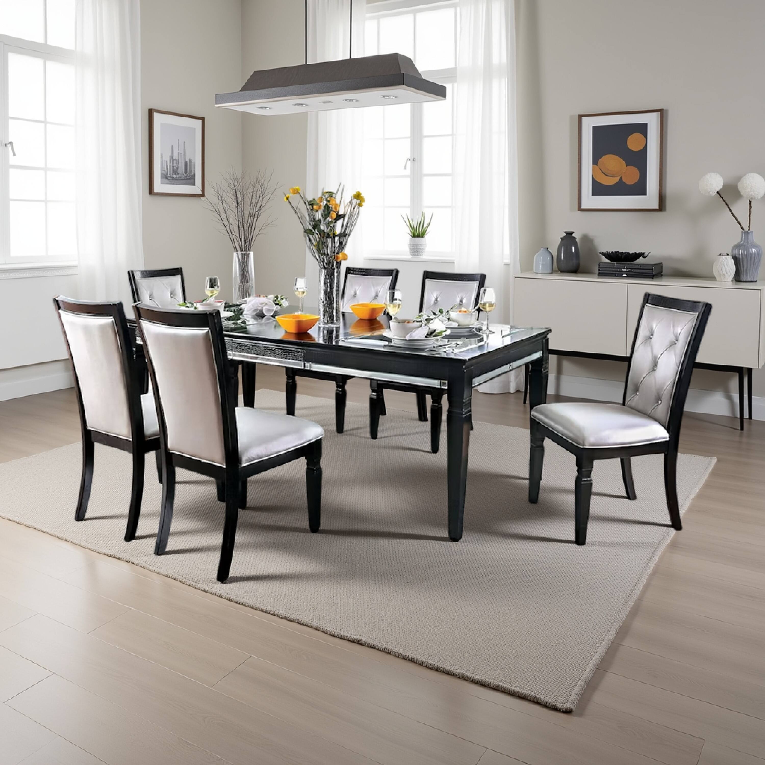 Alt View 5. Manhattan Lane - Hou 9pc Dining Table n Chair Set, Black Silver Faux Crocodile Leather - Black, Silver.