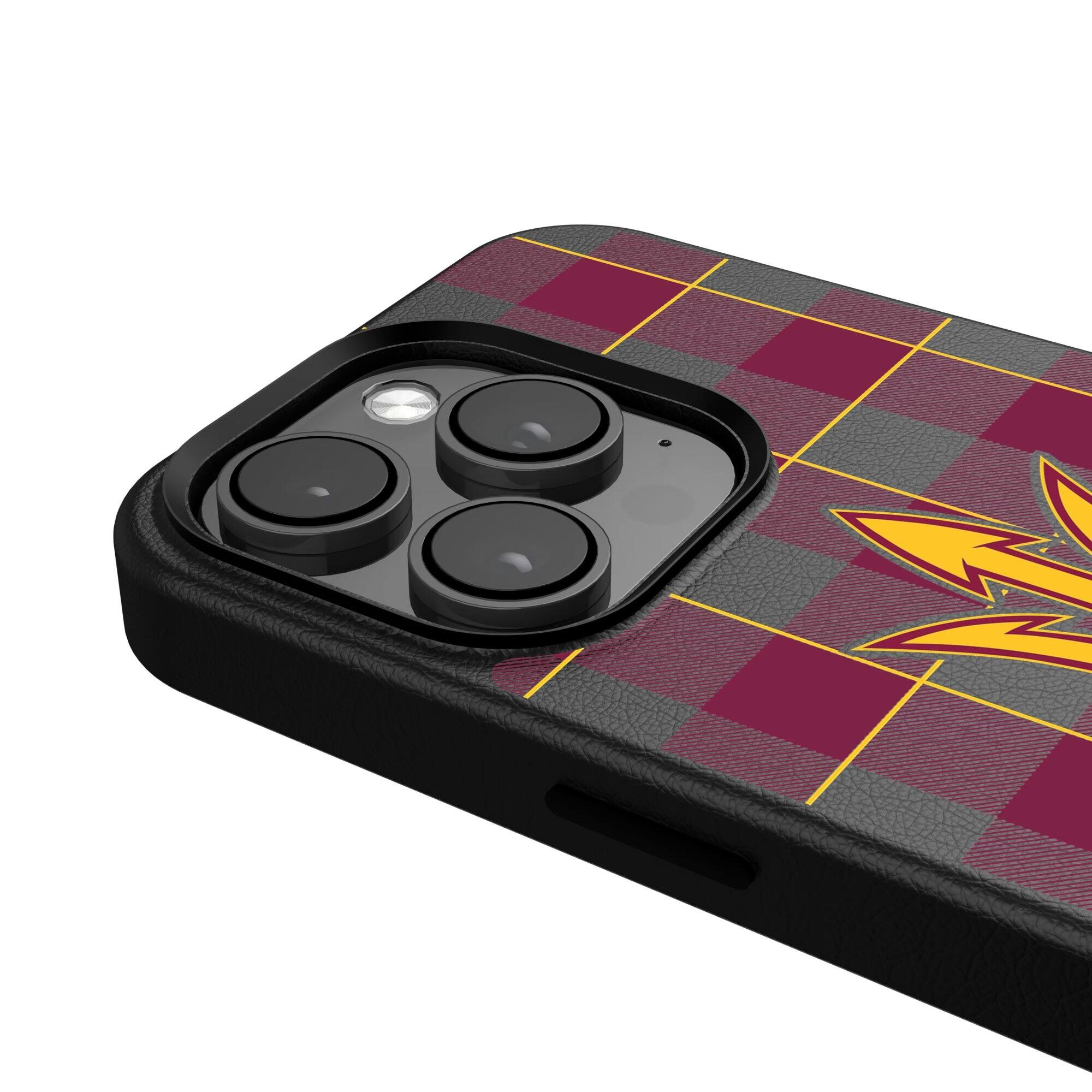 Alt View 3. Keyscaper - Arizona State Sun Devils Plaid Magnetic Bump iPhone Case - 15 Pro - Black.