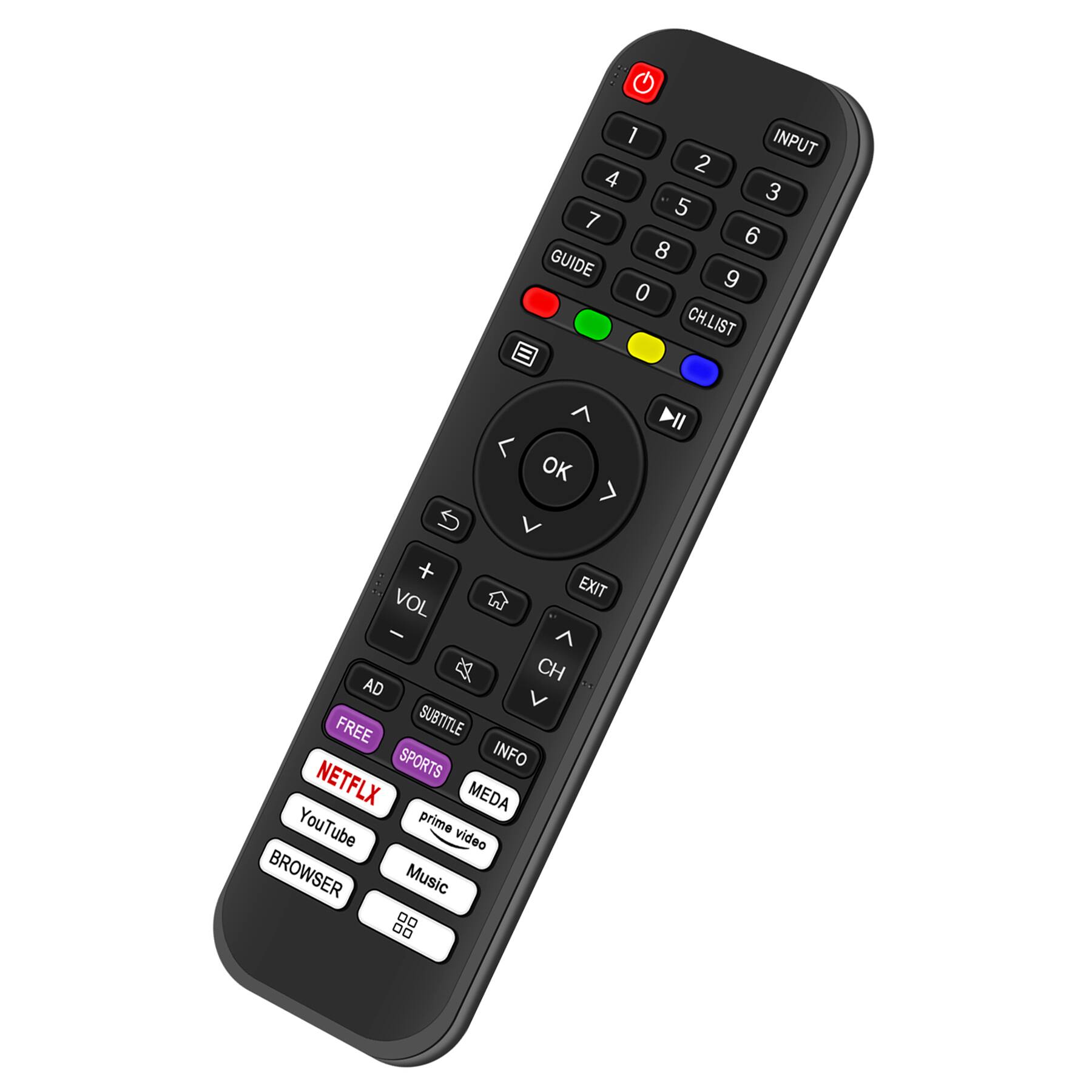 1 2 3 4 5 6 7 8 9 0 INPUT GUIDE CH.LIST EXIT OK VOL + - CH + - AD FREE SUBTITLE SPORTS INFO NETFLIX MEDIA YouTube prime video BROWSER Music