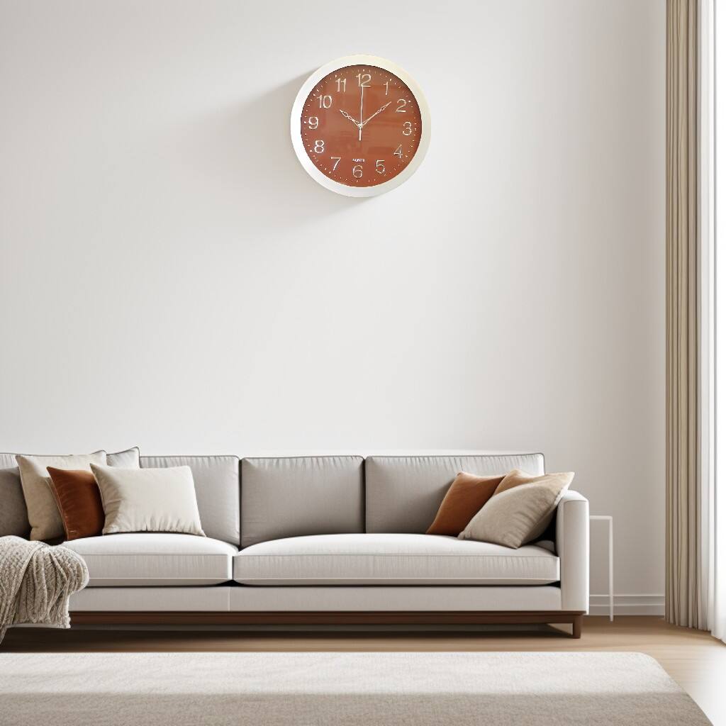 Angle. FC Design - 14"H Silver & Brown Classic Round Wall Clock - Decorative Timepiece - Multicolor.