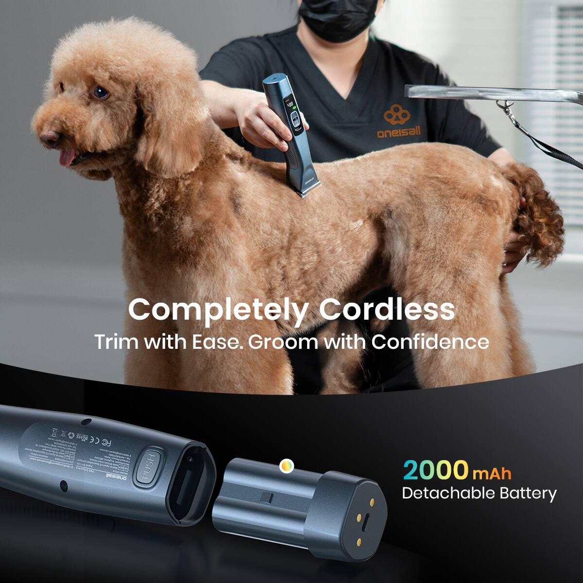 Completely Cordless  
Trim with Ease. Groom with Confidence  

2000 mAh  
Detachable Battery