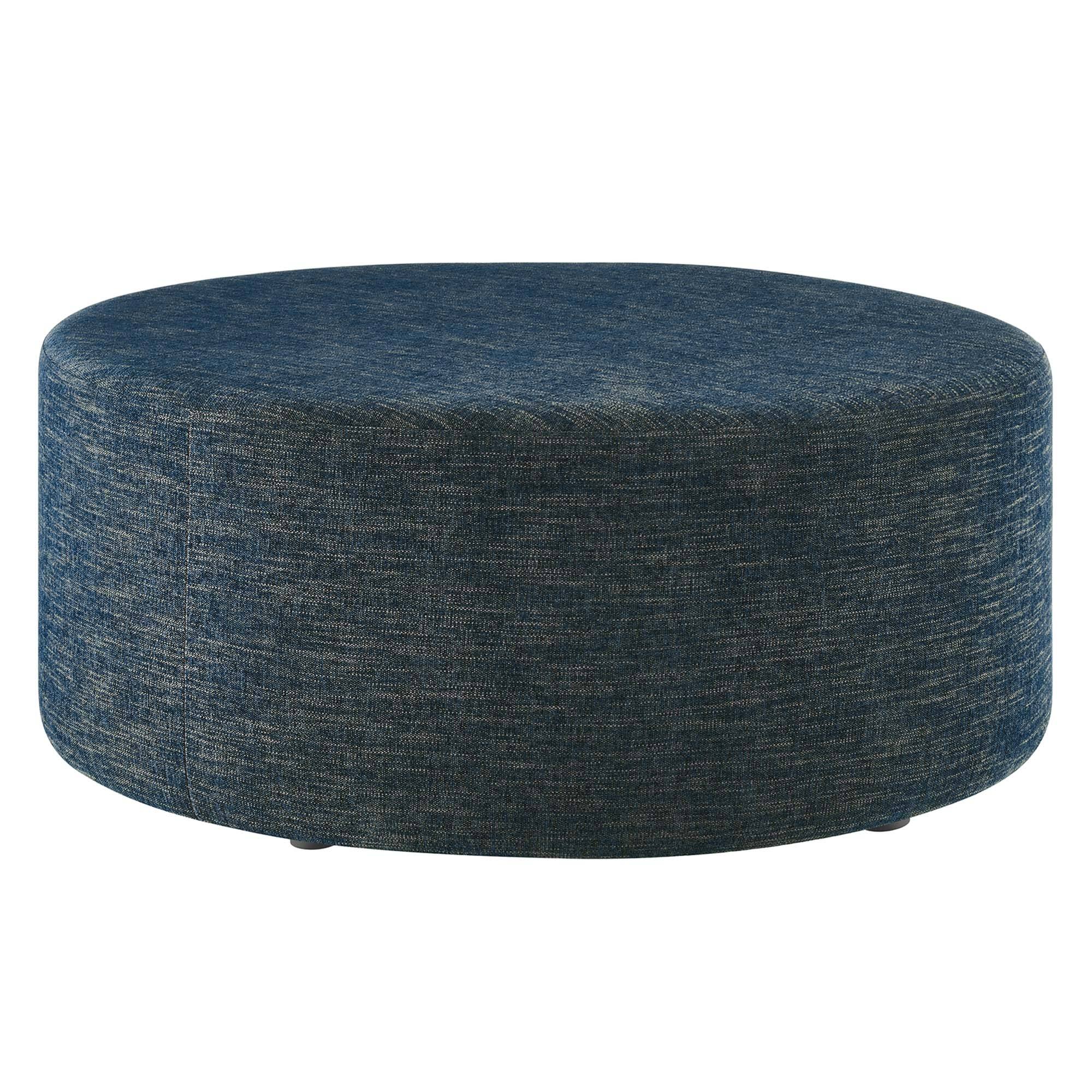 Angle. Modway - Callum Large 38" Round Woven Heathered Fabric Upholstered Ottoman by Modway - Heathered Weave Azure.