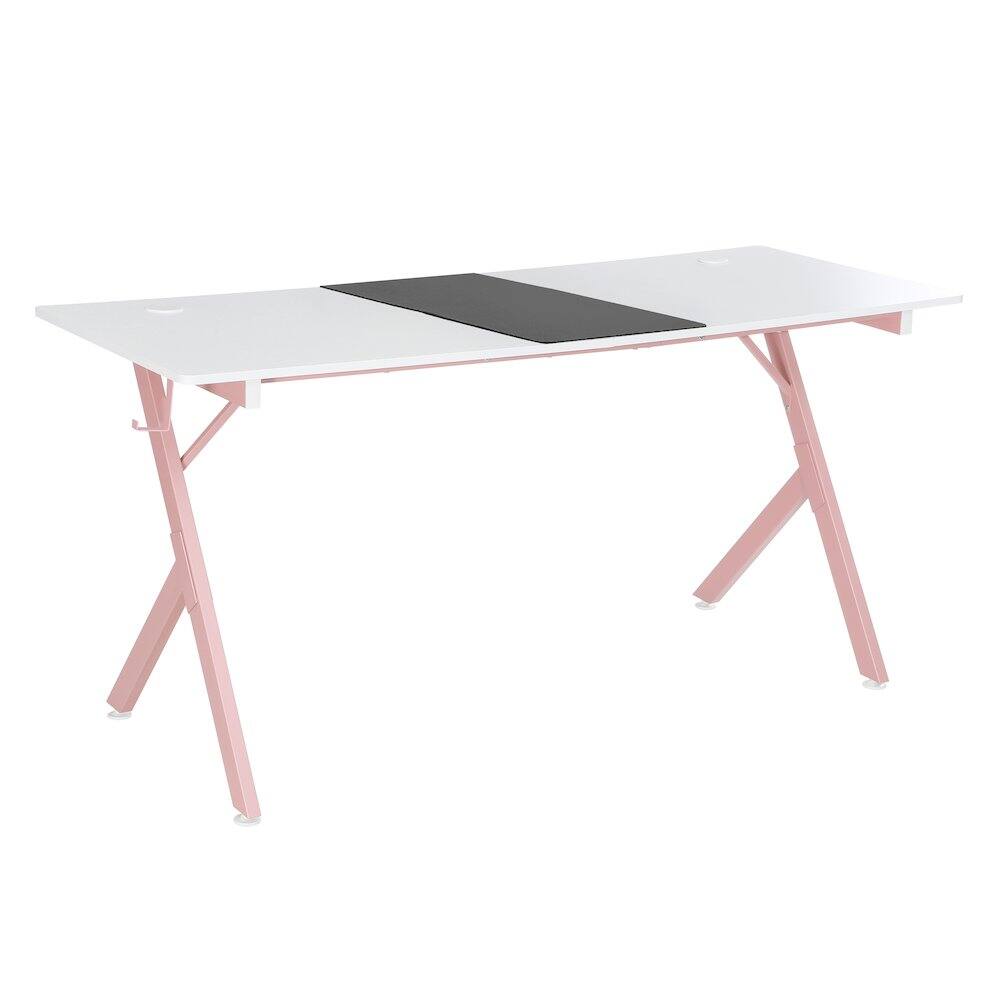 Back. JJS - 63" Carbon Fiber Surface Computer Table - White Pink.