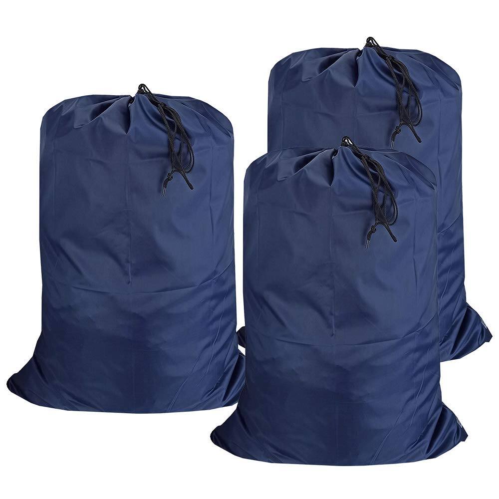 Front. DORLUKFU - Washable Travel Laundry Bag with Drawstring (3 Pack), Large Dirty Clothes Bag Fit a Laundry Basket or Clothes Hamper, - Navy Blue 3.