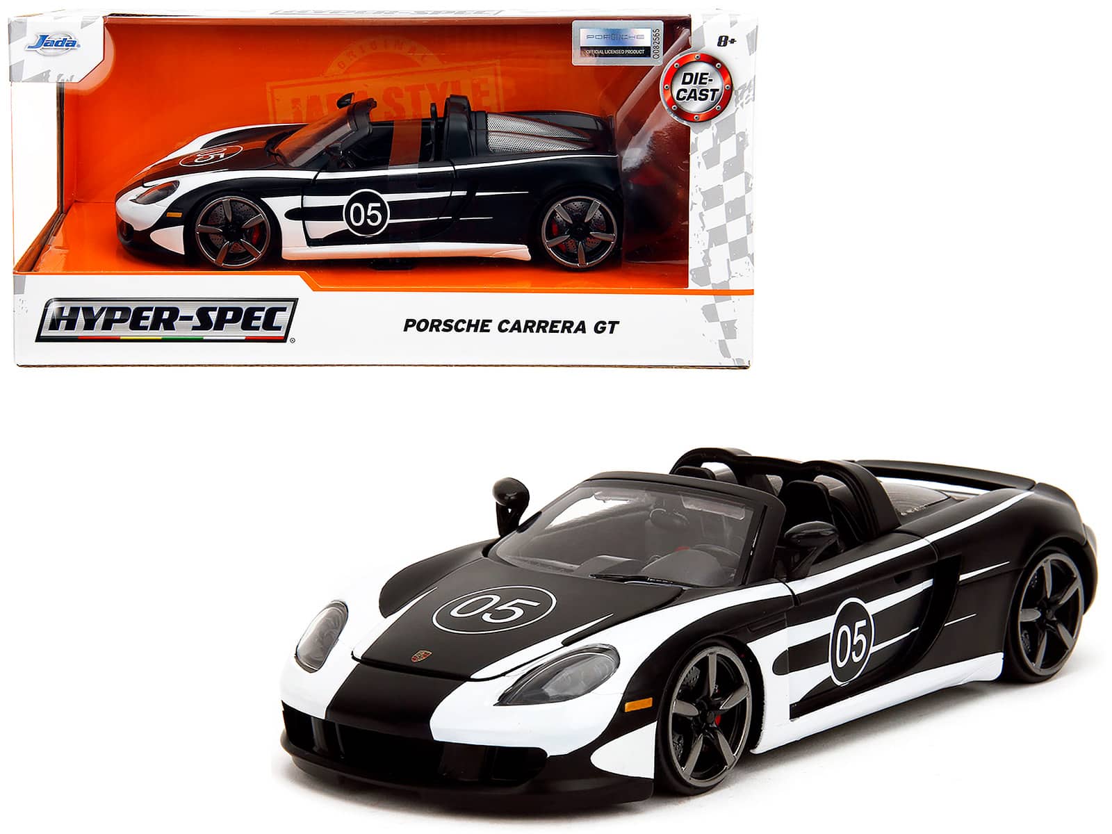"Porsche Carrera GT Convertible #05 Black with White Graphics ""Hyper-Spec"" Series 1/24 Diecast Model Car by Jada" price history on PriceWatchPro