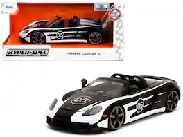 Porsche Carrera GT Convertible #05 Black with White Graphics "Hyper-Spec" Series 1/24 Diecast Model Car by Jada