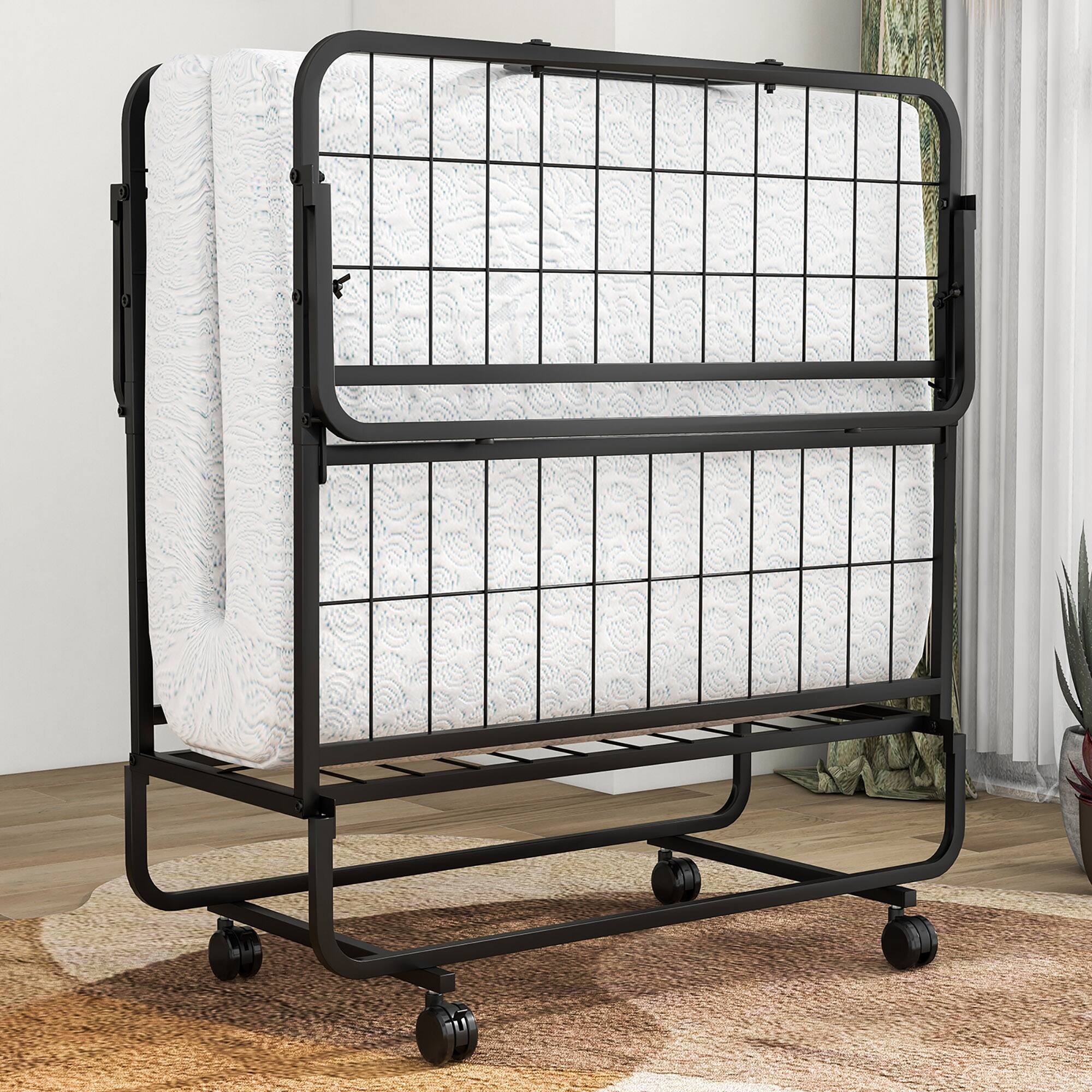 Alt View 1. Gymax - Gymax 75'' x 31'' Folding Bed w/ Memory Foam Mattress & Pillow Dust Cover Metal Frame - White, Black.