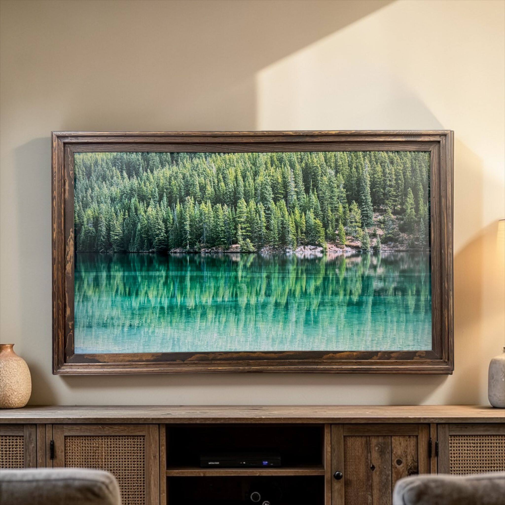 Alt View 9. LAREDO FRAME FACTORY - 65 inch Hisense Canvas TV Frame, Canvas TV by Hisense - RUSTIC DARK WOOD.