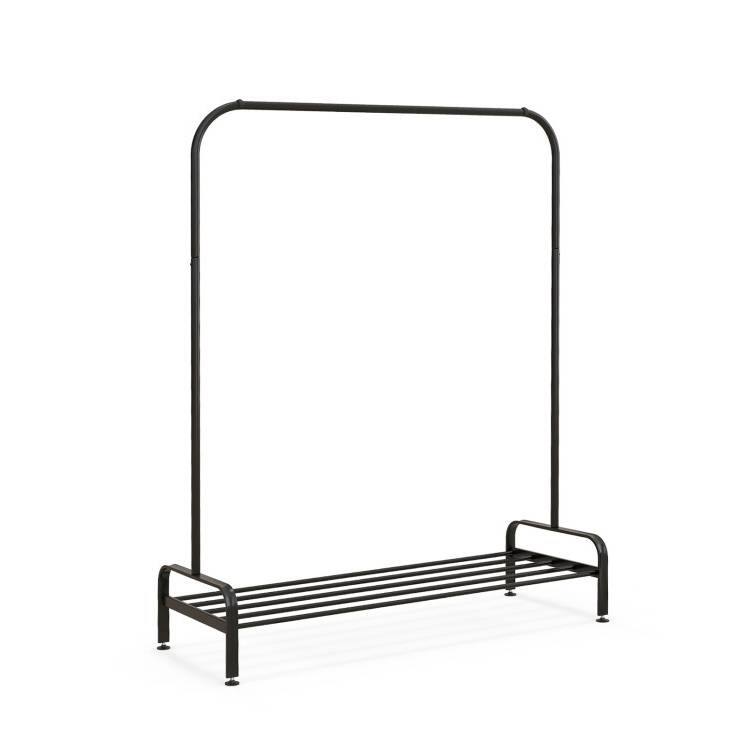 Back. Hivvago - Heavy Duty Metal Garment Rack Clothes Hanging Rod with Bottom Storage Shelf - Black.
